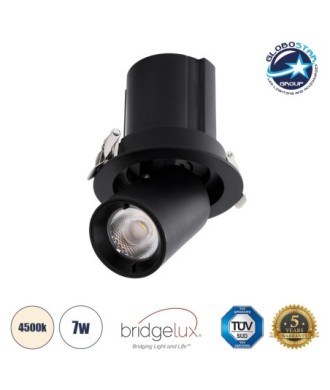 GLOBOSTAR® VIRGO-S 60304 Χωνευτό Κινούμενο Downlight Σποτ LED 7W 910lm 36° AC 220-240V IP20 Φυσικό Λευκό 4500K - Bridgelux COB Chip & TÜV SÜD Driver - Μαύρο Ματ - Μ9 x Π9 x Υ9cm - Q7.8cm - 5 Χρόνια Εγγύηση